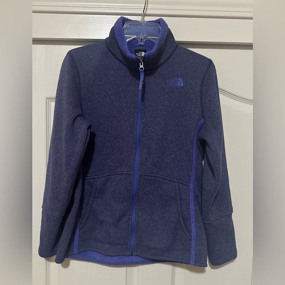 Girls The North Face‎ Purple Fleece Lined Zippered Sweater Jacket. Size XL (18).